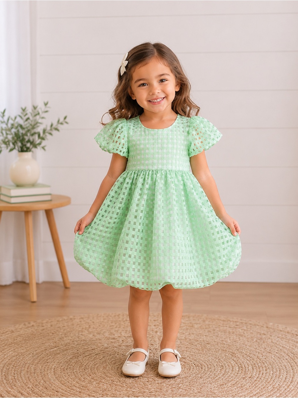 Joie Girl’s Mint Green Puff-Sleeve Bubble Hem Party Dress Size 4